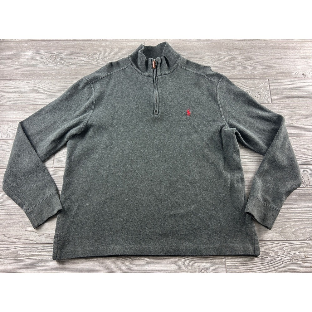 Polo Ralph Lauren Mens Large Gray Quarter Zip Cotton Pullover Sweater Pony Logo